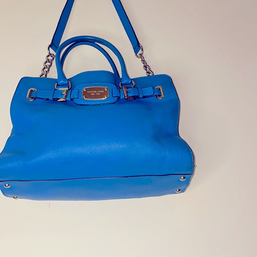 Michael Kors Hamilton Large East West Teal Gold Hardware Leather Purse Tote - Picture 6 of 13